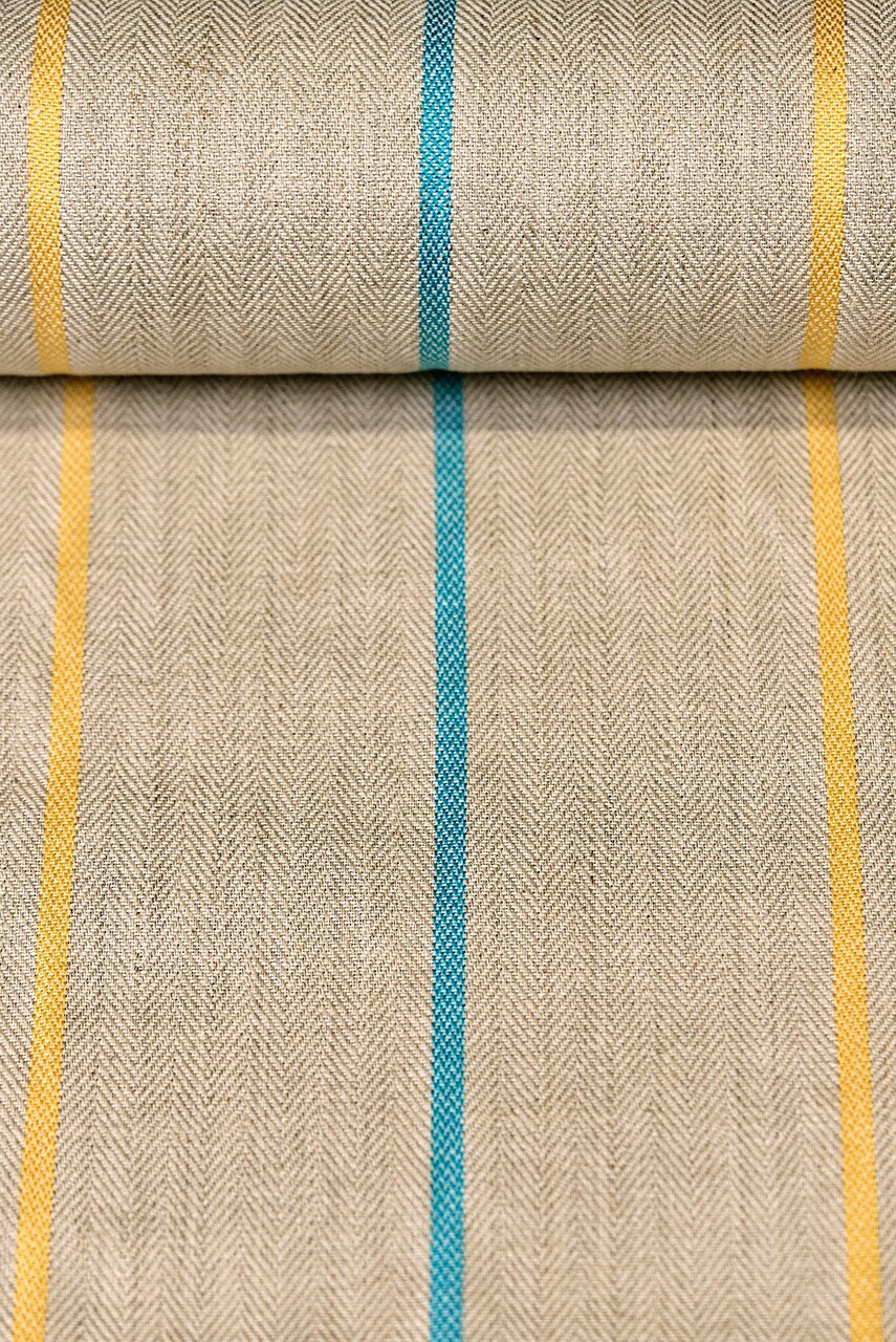 1 Yard Linen Novelty Herringbone Yarn Dyed Stripe Fabric, Softened Color 54" Width